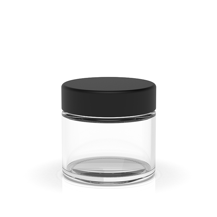 2 oz Child Resistant Clear Black Glass Jars